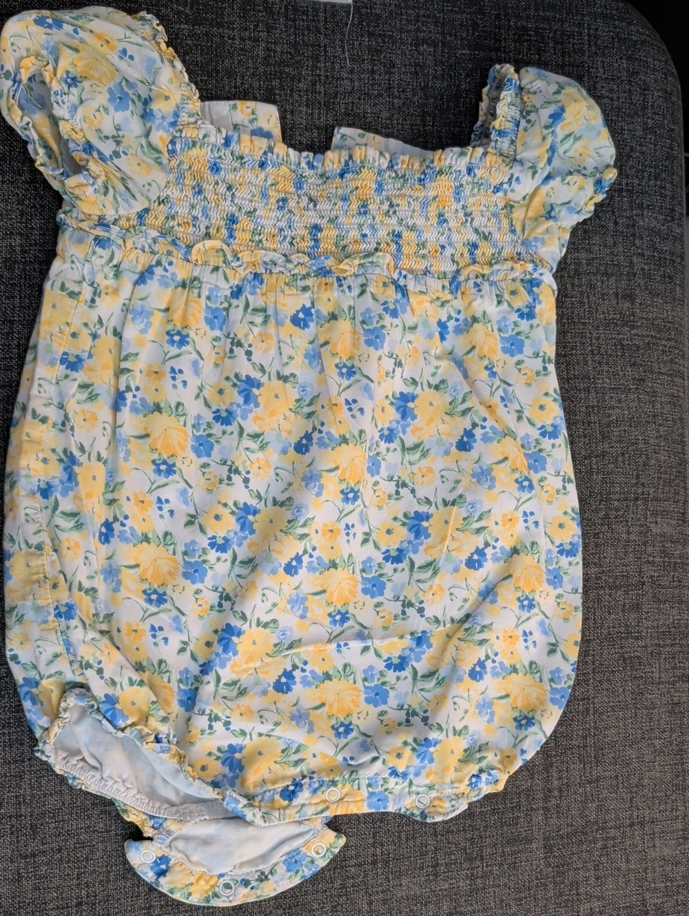 Janie and Jack Cream Romper with Yellow & Blue Floral Print